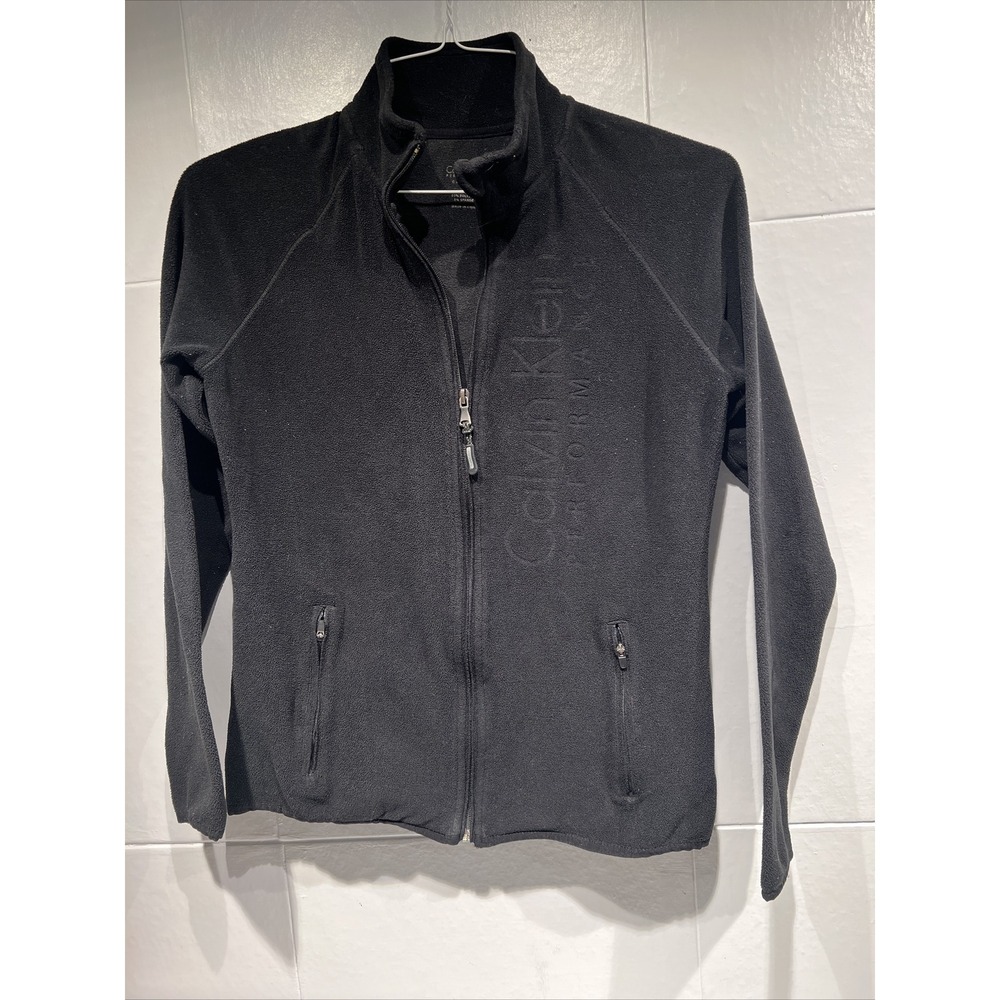 CALVIN KLEIN Performance WOMENS FLEECE Sweater JACKET M BLACK ZIP FRONT POCKETS‎